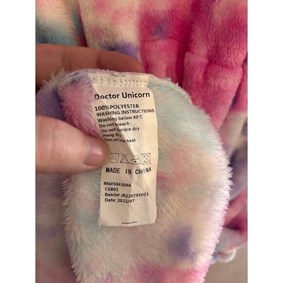 Doctor Unicorn Girls 10-11Y Tie Dye Hooded Plush Robe Pajamas Elastic Waist - Picture 5 of 7